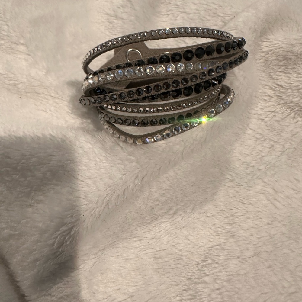 Authentic Swarovski suede crystal wrap bracelet in Silver and Black